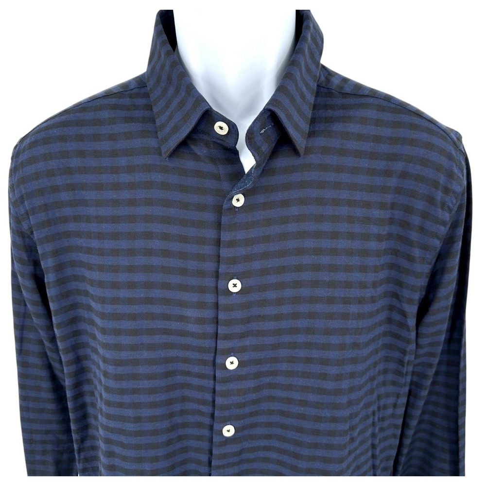 Stone Rose Button Down Shirt Black & Blue Check Cotton Flannel‎ Men's Small NWT